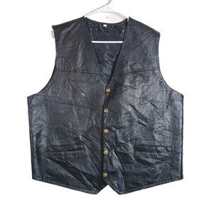 Hunter’s Ridge Leather Vest Mens XXL Black Patchwork Stitched Biker Cowboy Moto